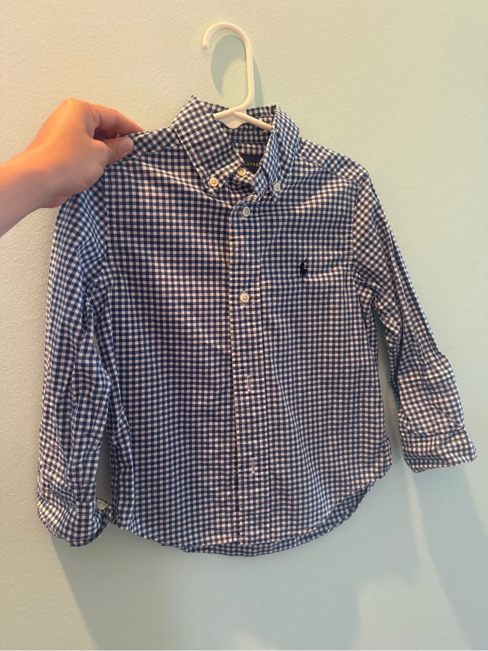 Ralph Lauren Navy and White Gingham Button-Down Shirt for Kids